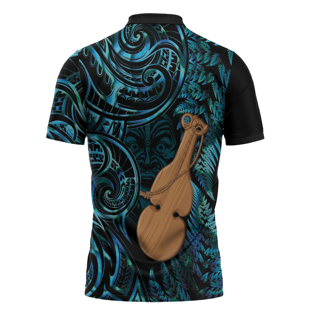Kotiate New Zealand Zipper Polo Shirt Maori Weapon Paua Shell Haka Fern