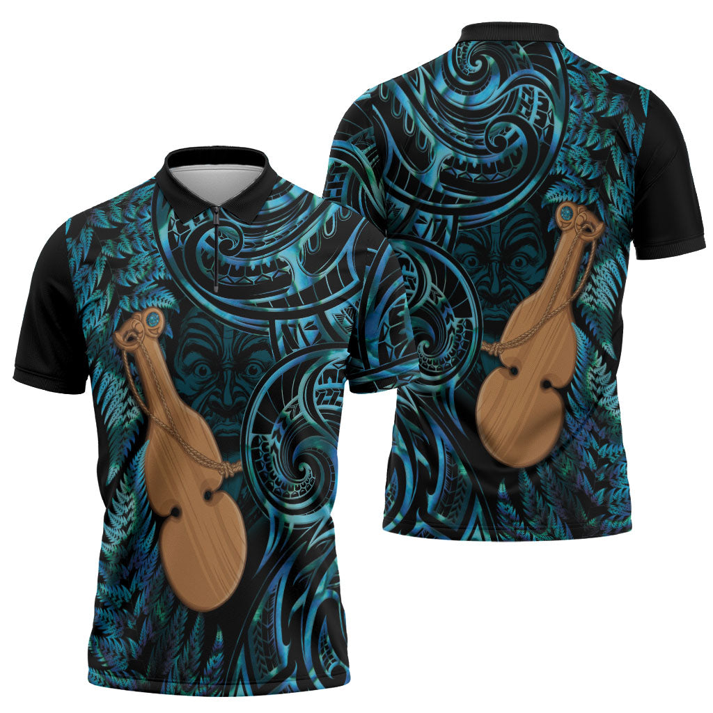 Kotiate New Zealand Zipper Polo Shirt Maori Weapon Paua Shell Haka Fern