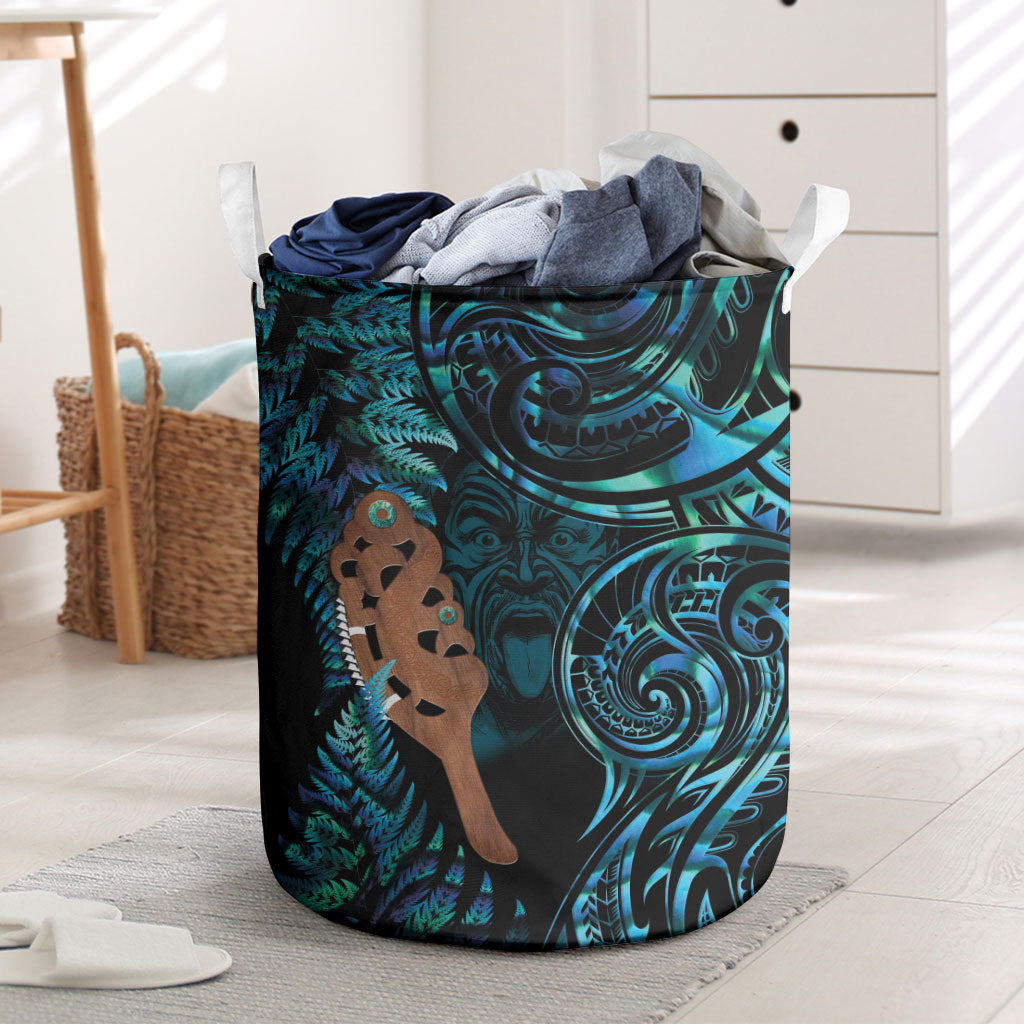 Maripi New Zealand Laundry Basket Maori Weapon Paua Shell Haka Fern LT14 Turquoise - Polynesian Pride