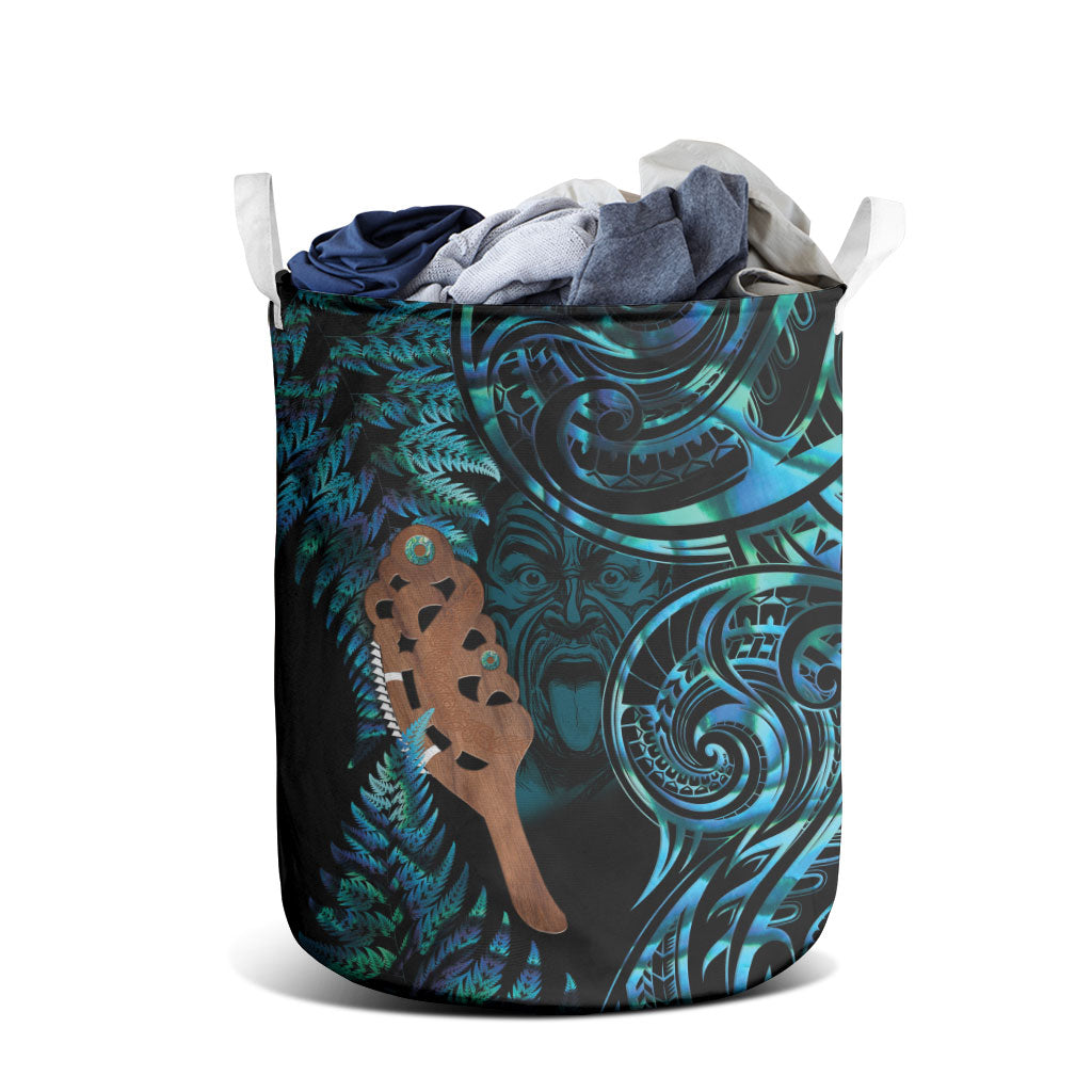 Maripi New Zealand Laundry Basket Maori Weapon Paua Shell Haka Fern