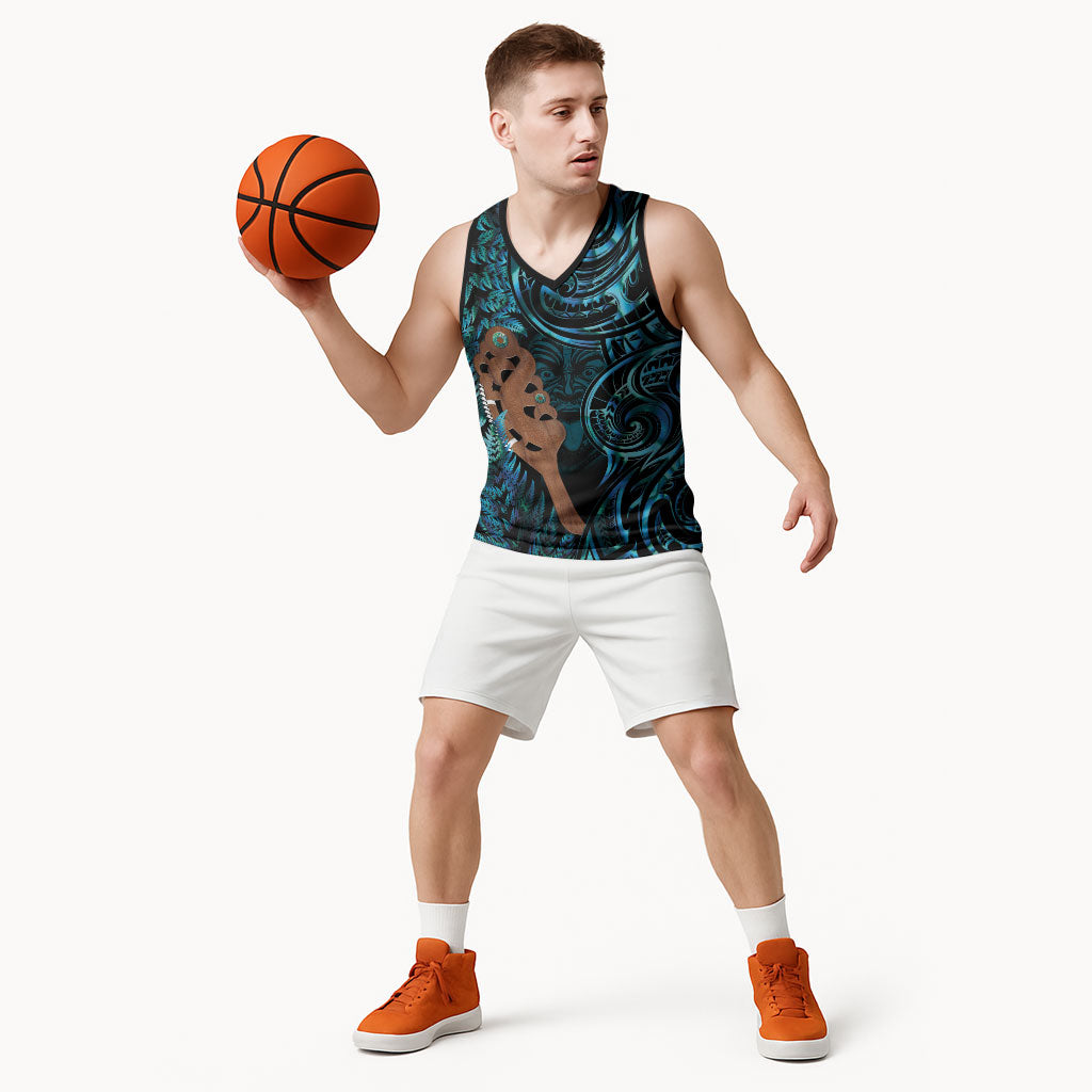 Maripi New Zealand Basketball Jersey Maori Weapon Paua Shell Haka Fern