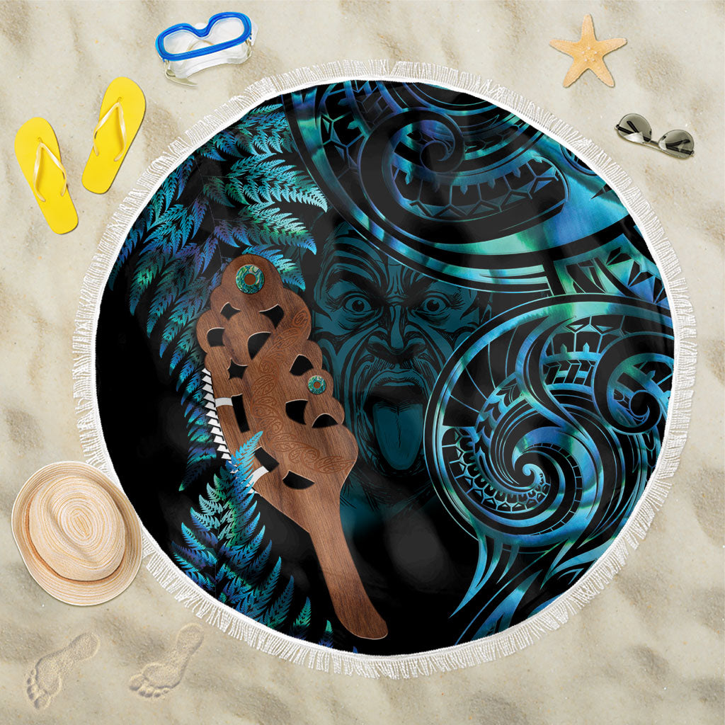 Maripi New Zealand Beach Blanket Maori Weapon Paua Shell Haka Fern LT14 One Size 150cm Turquoise - Polynesian Pride