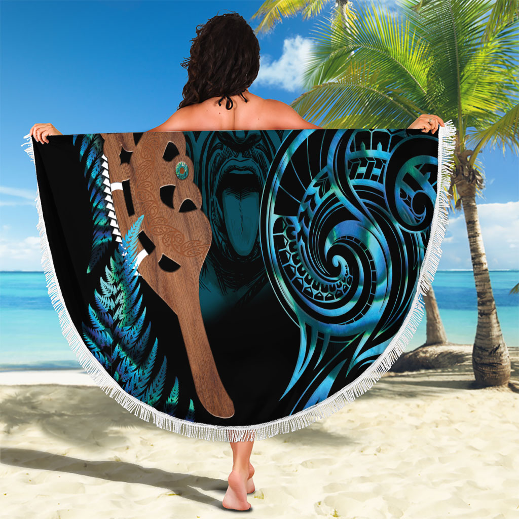 Maripi New Zealand Beach Blanket Maori Weapon Paua Shell Haka Fern