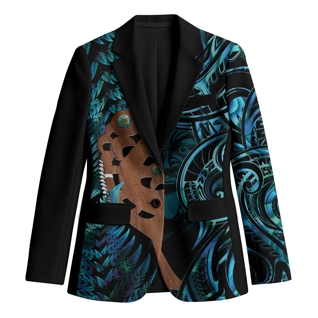 Maripi New Zealand Blazer Maori Weapon Paua Shell Haka Fern LT14 Unisex Turquoise - Polynesian Pride