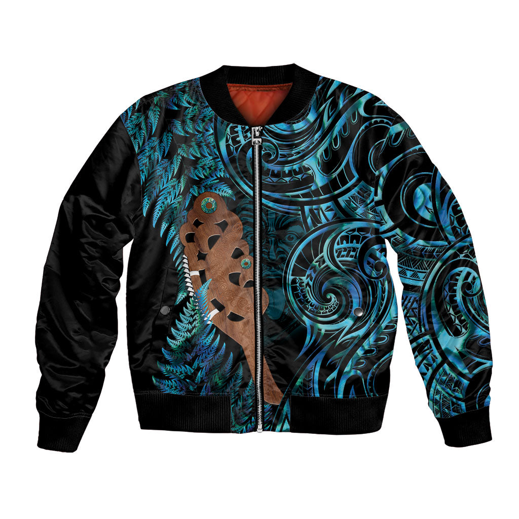Maripi New Zealand Bomber Jacket Maori Weapon Paua Shell Haka Fern