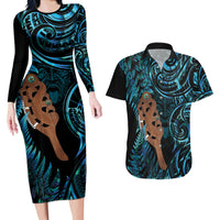 Maripi New Zealand Couples Matching Long Sleeve Bodycon Dress and Hawaiian Shirt Maori Weapon Paua Shell Haka Fern