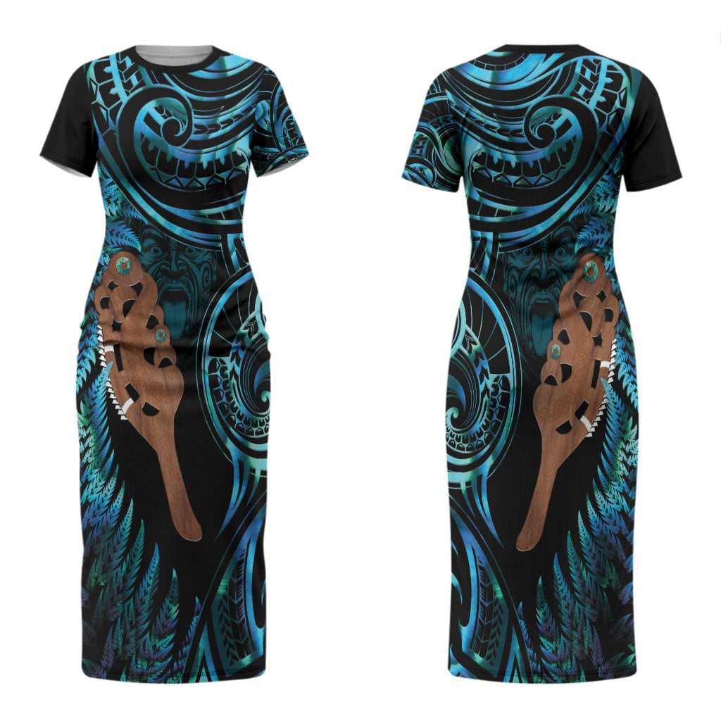 Maripi New Zealand Couples Matching Short Sleeve Bodycon Dress and Long Sleeve Button Shirt Maori Weapon Paua Shell Haka Fern LT14 - Polynesian Pride