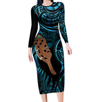 Maripi New Zealand Family Matching Long Sleeve Bodycon Dress and Hawaiian Shirt Maori Weapon Paua Shell Haka Fern