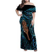 Maripi New Zealand Family Matching Off Shoulder Maxi Dress and Hawaiian Shirt Maori Weapon Paua Shell Haka Fern
