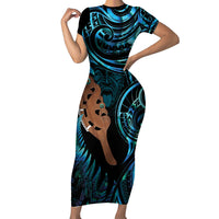 Maripi New Zealand Family Matching Short Sleeve Bodycon Dress and Hawaiian Shirt Maori Weapon Paua Shell Haka Fern
