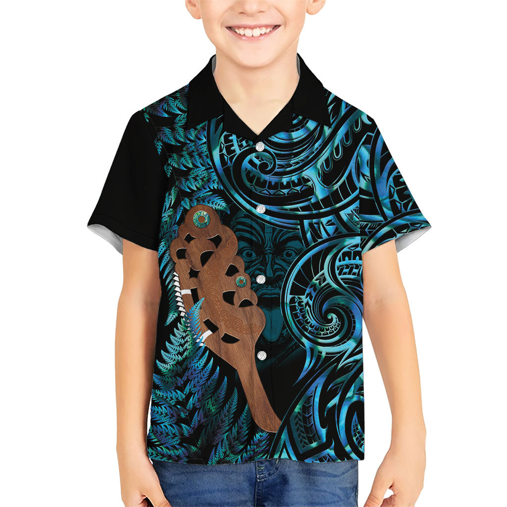 Maripi New Zealand Family Matching Short Sleeve Bodycon Dress and Hawaiian Shirt Maori Weapon Paua Shell Haka Fern