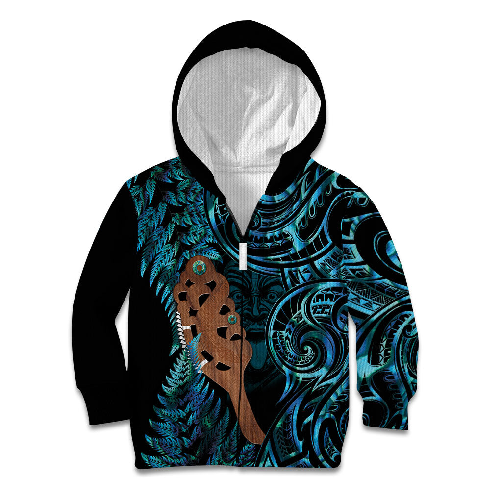 Maripi New Zealand Kid Hoodie Maori Weapon Paua Shell Haka Fern