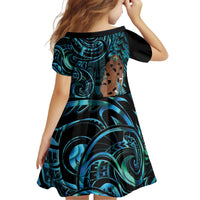 Maripi New Zealand Kid Short Sleeve Dress Maori Weapon Paua Shell Haka Fern
