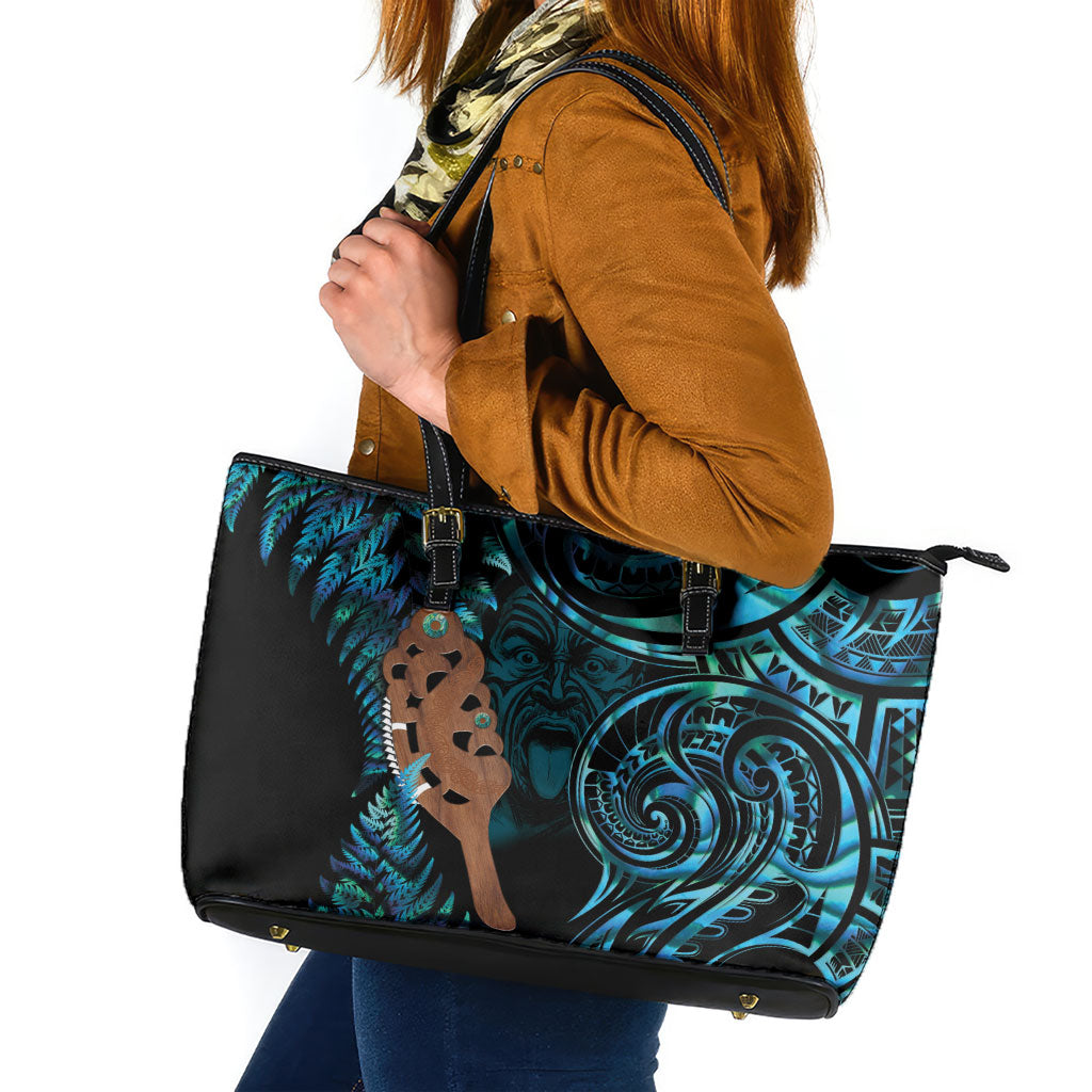 Maripi New Zealand Leather Tote Bag Maori Weapon Paua Shell Haka Fern