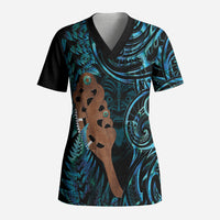 Maripi New Zealand Scrub Top Maori Weapon Paua Shell Haka Fern