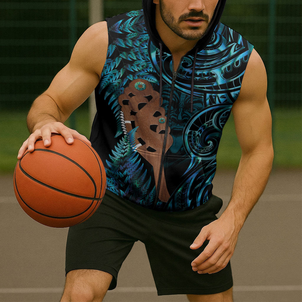 Maripi New Zealand Sleeveless Zip Hoodie Maori Weapon Paua Shell Haka Fern