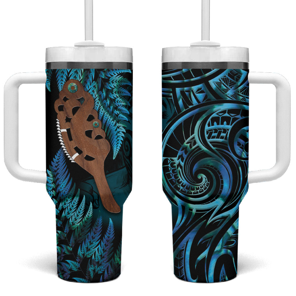 Maripi New Zealand Tumbler With Handle Maori Weapon Paua Shell Haka Fern