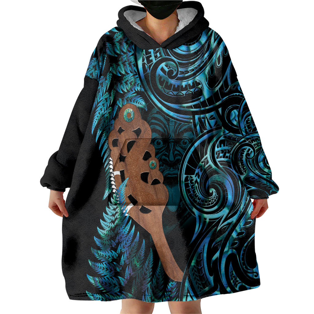 Maripi New Zealand Wearable Blanket Hoodie Maori Weapon Paua Shell Haka Fern