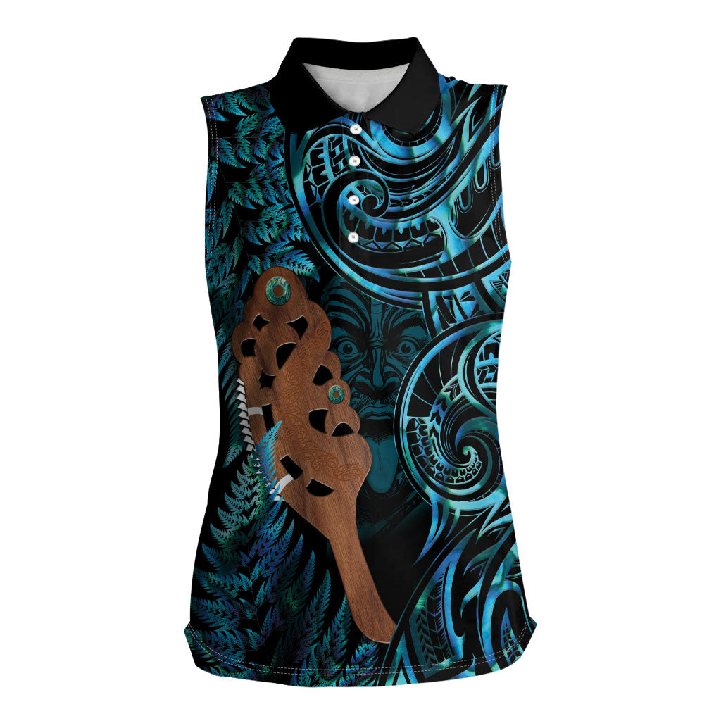 Maripi New Zealand Women Sleeveless Polo Shirt Maori Weapon Paua Shell Haka Fern