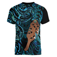 Maripi New Zealand Women V-Neck T-Shirt Maori Weapon Paua Shell Haka Fern