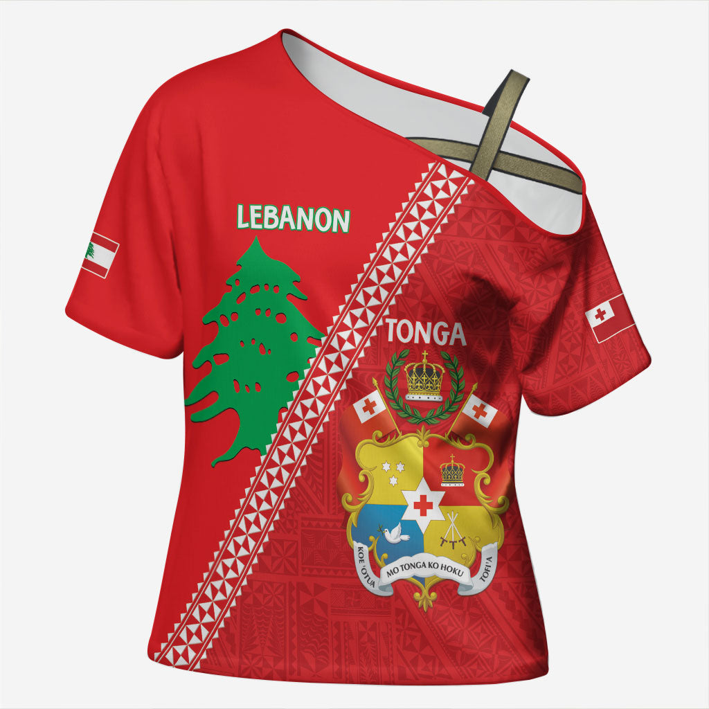 Tonga And Lebanon Cross Shoulder Shirt 2026 Together Half Style LT14 Female Red - Polynesian Pride