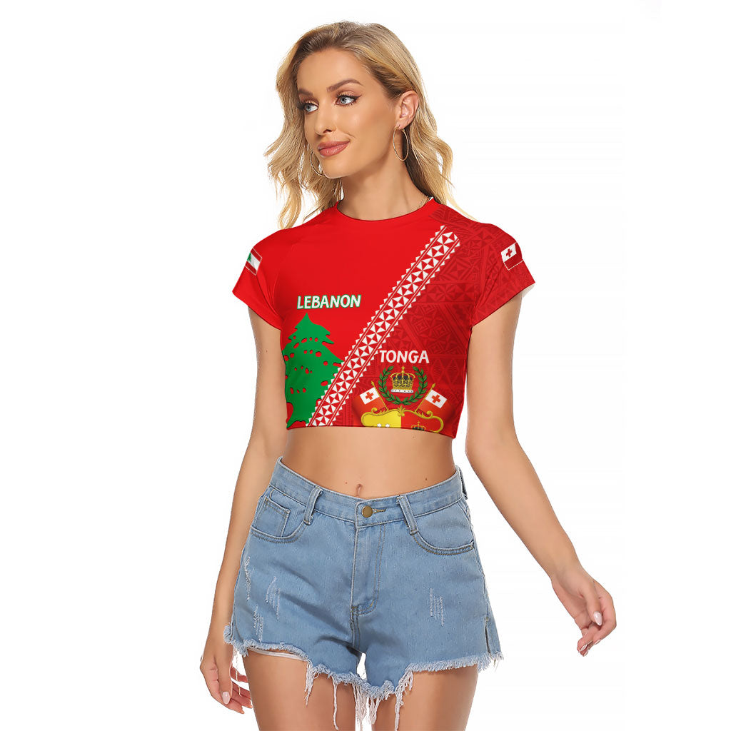 Tonga And Lebanon Raglan Cropped T Shirt 2026 Together Half Style LT14 Female Red - Polynesian Pride