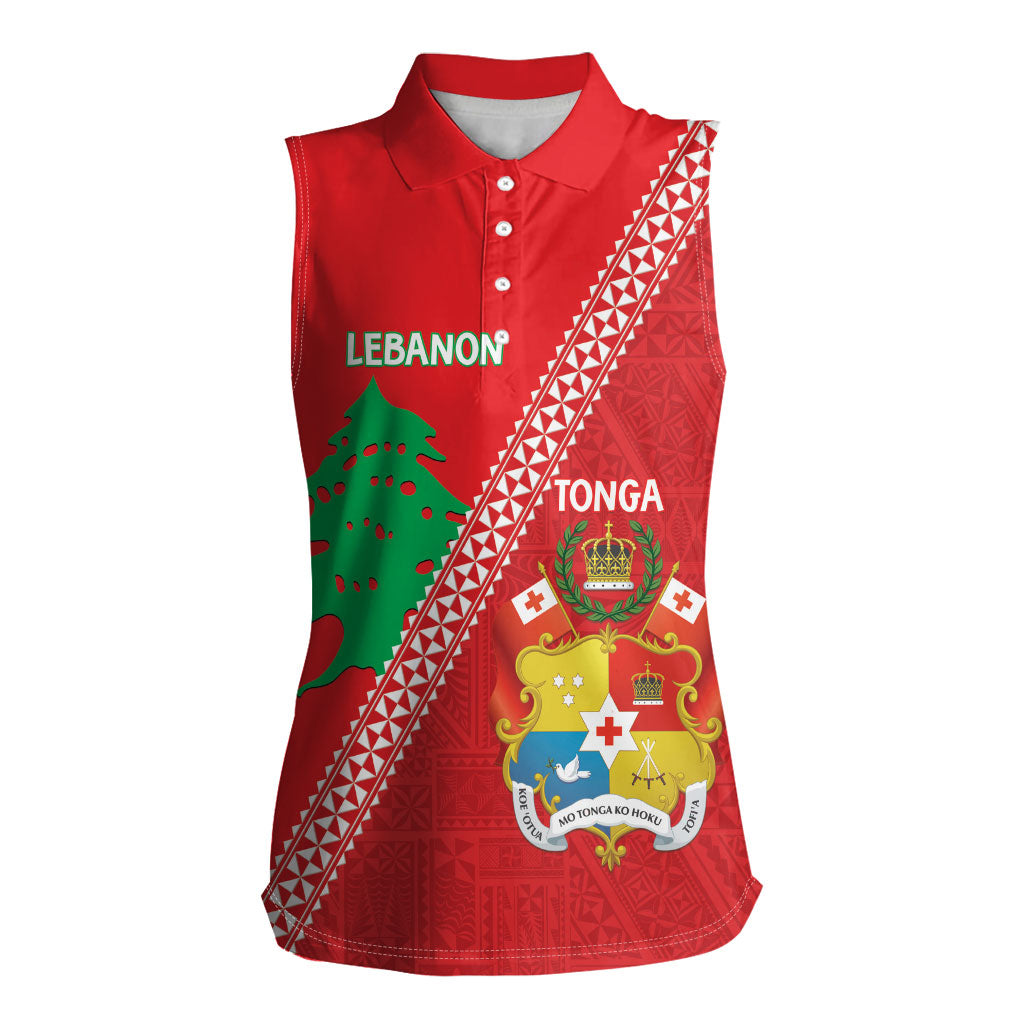 Tonga And Lebanon Women Sleeveless Polo Shirt 2026 Together Half Style LT14 Female Red - Polynesian Pride