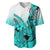 Hawaii Baseball Jersey Polynesian Shark Tattoo With Plumeria Turquoise Gradient LT14 Turquoise - Polynesian Pride