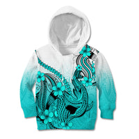Hawaii Kid Hoodie Polynesian Shark Tattoo With Plumeria Turquoise Gradient LT14 Turquoise - Polynesian Pride