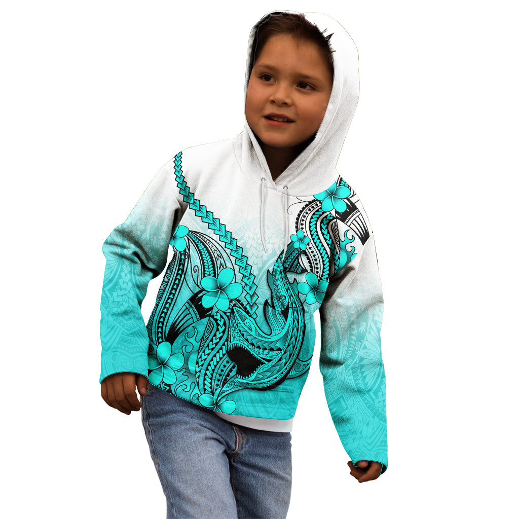 Hawaii Kid Hoodie Polynesian Shark Tattoo With Plumeria Turquoise Gradient LT14 - Polynesian Pride