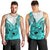 Hawaii Men Tank Top Polynesian Shark Tattoo With Plumeria Turquoise Gradient LT14 - Polynesian Pride