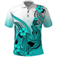 Hawaii Polo Shirt Polynesian Shark Tattoo With Plumeria Turquoise Gradient LT14 Turquoise - Polynesian Pride