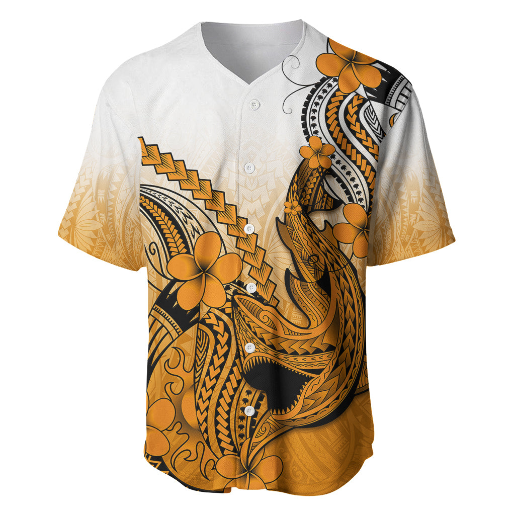 Hawaii Baseball Jersey Polynesian Shark Tattoo With Plumeria Orange Gradient LT14 Orange - Polynesian Pride