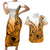 Hawaii Couples Matching Short Sleeve Bodycon Dress and Hawaiian Shirt Polynesian Shark Tattoo With Plumeria Orange Gradient LT14 Orange - Polynesian Pride