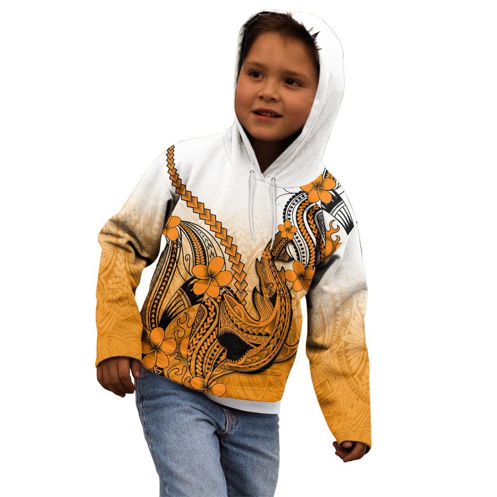 Hawaii Kid Hoodie Polynesian Shark Tattoo With Plumeria Orange Gradient LT14 - Polynesian Pride