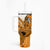 Hawaii Tumbler With Handle Polynesian Shark Tattoo With Plumeria Orange Gradient