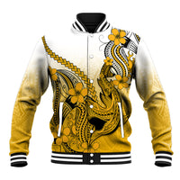 Hawaii Baseball Jacket Polynesian Shark Tattoo With Plumeria Gold Gradient LT14 Unisex Gold - Polynesian Pride