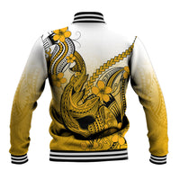 Hawaii Baseball Jacket Polynesian Shark Tattoo With Plumeria Gold Gradient LT14 - Polynesian Pride