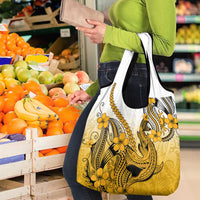 Gold Gradient Hawaii Grocery Bag Polynesian Shark Tattoo With Plumeria