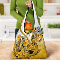 Gold Gradient Hawaii Grocery Bag Polynesian Shark Tattoo With Plumeria