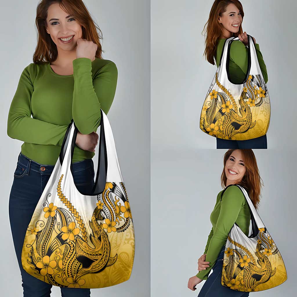Gold Gradient Hawaii Grocery Bag Polynesian Shark Tattoo With Plumeria