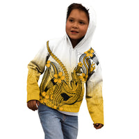 Hawaii Kid Hoodie Polynesian Shark Tattoo With Plumeria Gold Gradient LT14 - Polynesian Pride