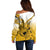 Hawaii Off Shoulder Sweater Polynesian Shark Tattoo With Plumeria Gold Gradient LT14 - Polynesian Pride