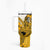 Hawaii Tumbler With Handle Polynesian Shark Tattoo With Plumeria Gold Gradient