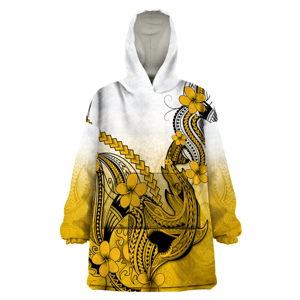 Hawaii Wearable Blanket Hoodie Polynesian Shark Tattoo With Plumeria Gold Gradient LT14 One Size Gold - Polynesian Pride