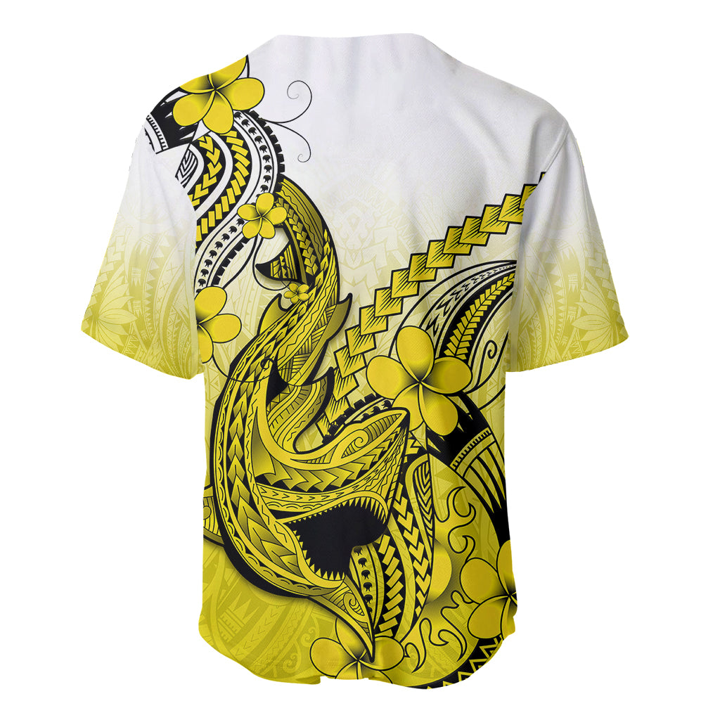 Hawaii Baseball Jersey Polynesian Shark Tattoo With Plumeria Yellow Gradient LT14 - Polynesian Pride