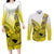 Hawaii Couples Matching Long Sleeve Bodycon Dress and Long Sleeve Button Shirts Polynesian Shark Tattoo With Plumeria Yellow Gradient LT14 Yellow - Polynesian Pride