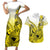 Hawaii Couples Matching Short Sleeve Bodycon Dress and Hawaiian Shirt Polynesian Shark Tattoo With Plumeria Yellow Gradient LT14 Yellow - Polynesian Pride