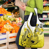 Yellow Gradient Hawaii Grocery Bag Polynesian Shark Tattoo With Plumeria