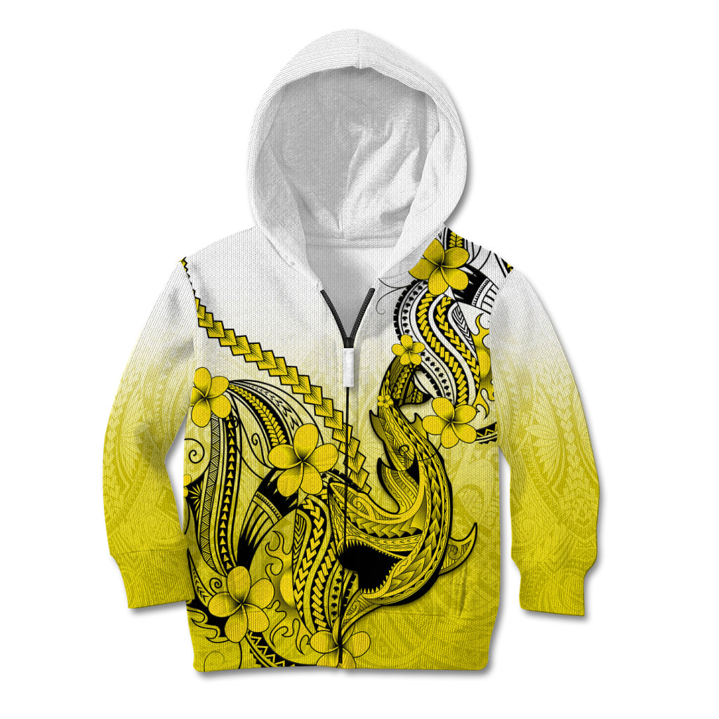 Hawaii Kid Hoodie Polynesian Shark Tattoo With Plumeria Yellow Gradient LT14 - Polynesian Pride